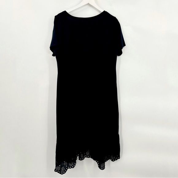 LOGO by Lori Goldstein Scoop Neck SS Pullover Dress Eyelet Ruffle Black Large - Picture 2 of 7